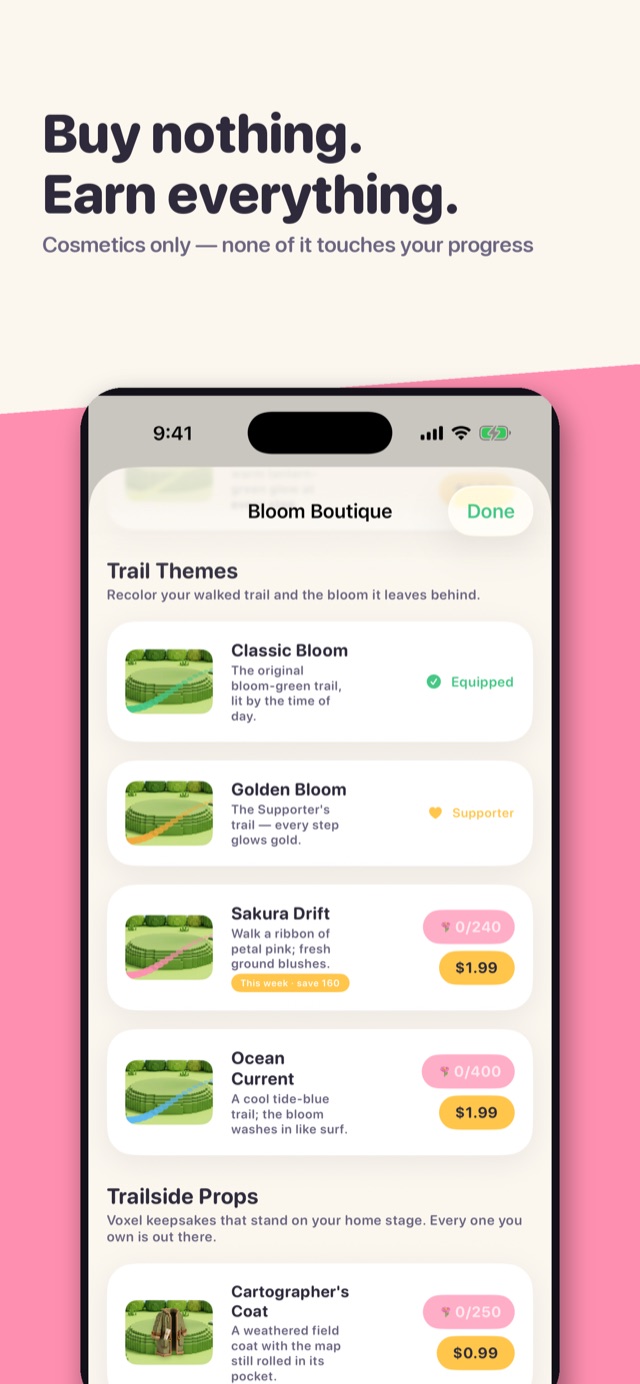 PathBloom Bloom Boutique with trail themes and cosmetics