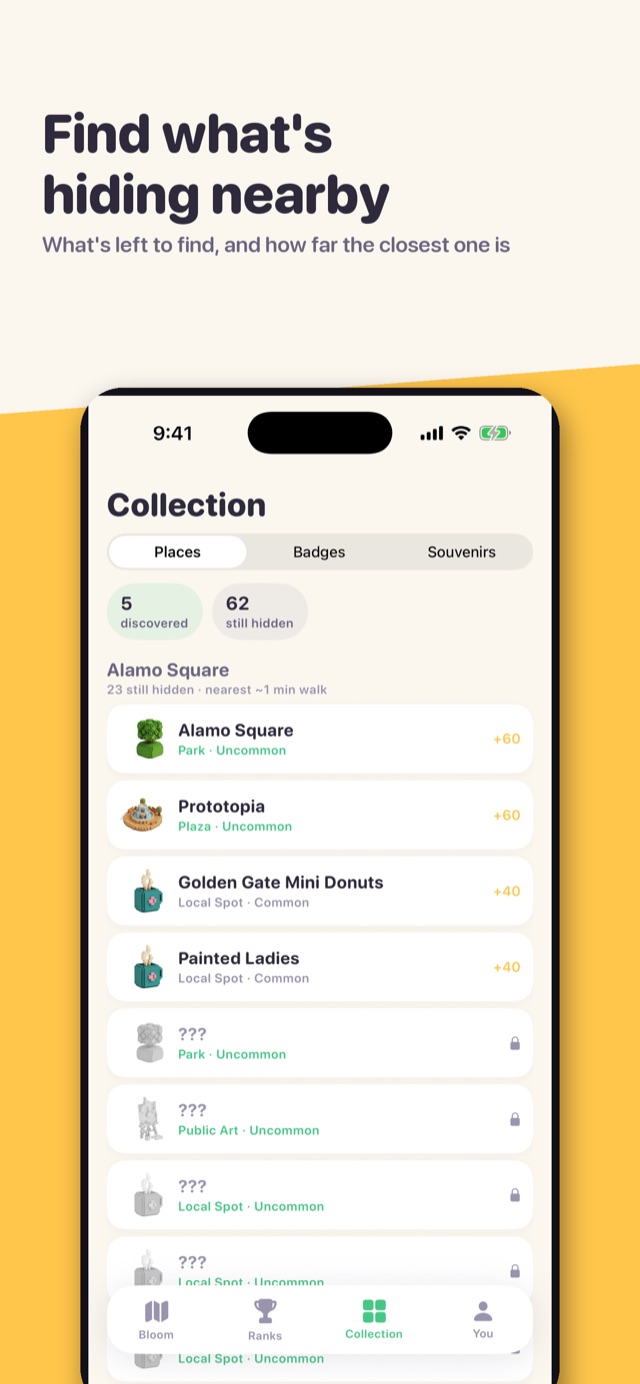 PathBloom collection of discovered landmarks and souvenirs